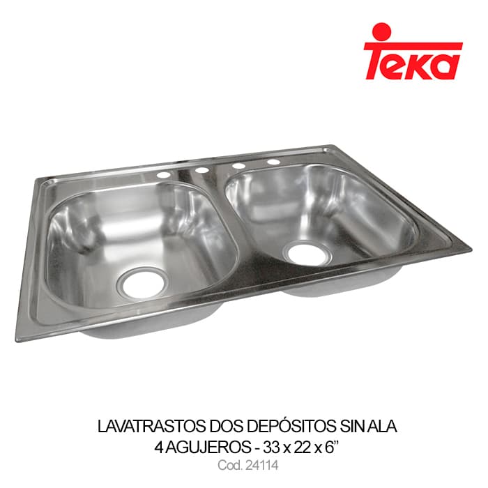 LAVAT 2 DEP. S/ALA 33X22X6" 7" 4 HOLES EMPOTRAR PRO-TEKA