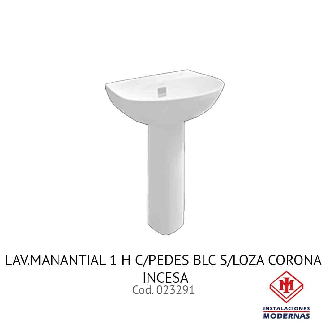 Lavamanos.Manantial 1 h c/pedes blc s/loza Corona INCESA