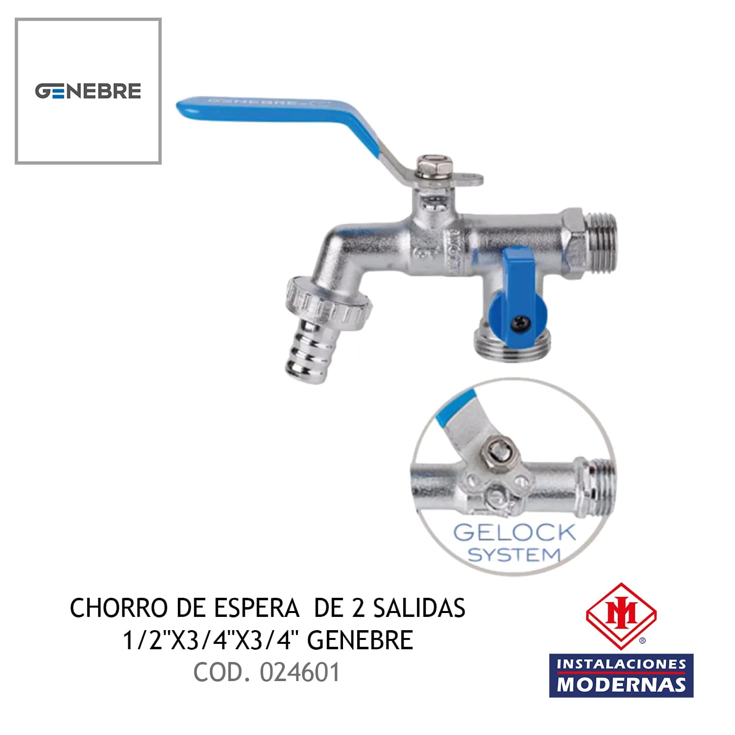 CHORRO DE ESPERA DE 2 SALIDAS 1/2"X3/4"X3/4" GENEBRE