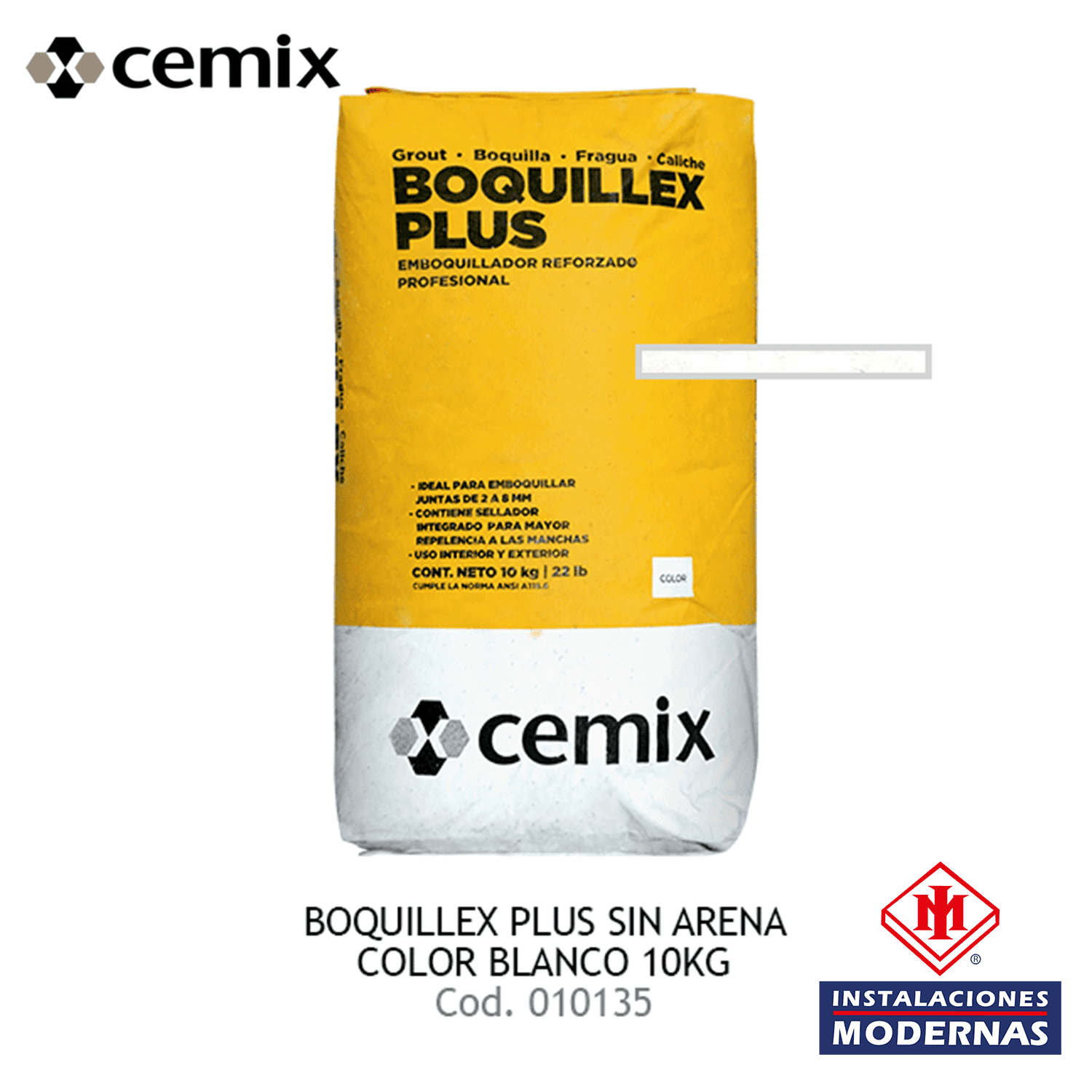 BOQUILLEX PLUS S/ARENA BLANCO 10KG CEMIX