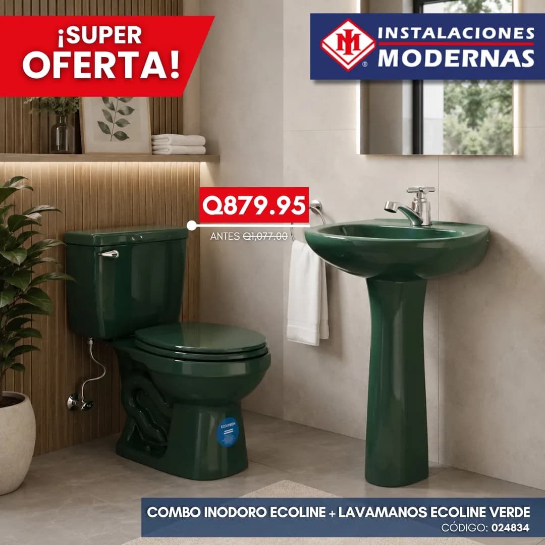 COMBO INODORO ECOLINE VERDE Lavamanos ECOLINE C/PED Y LLAVE SENCILLA IN
