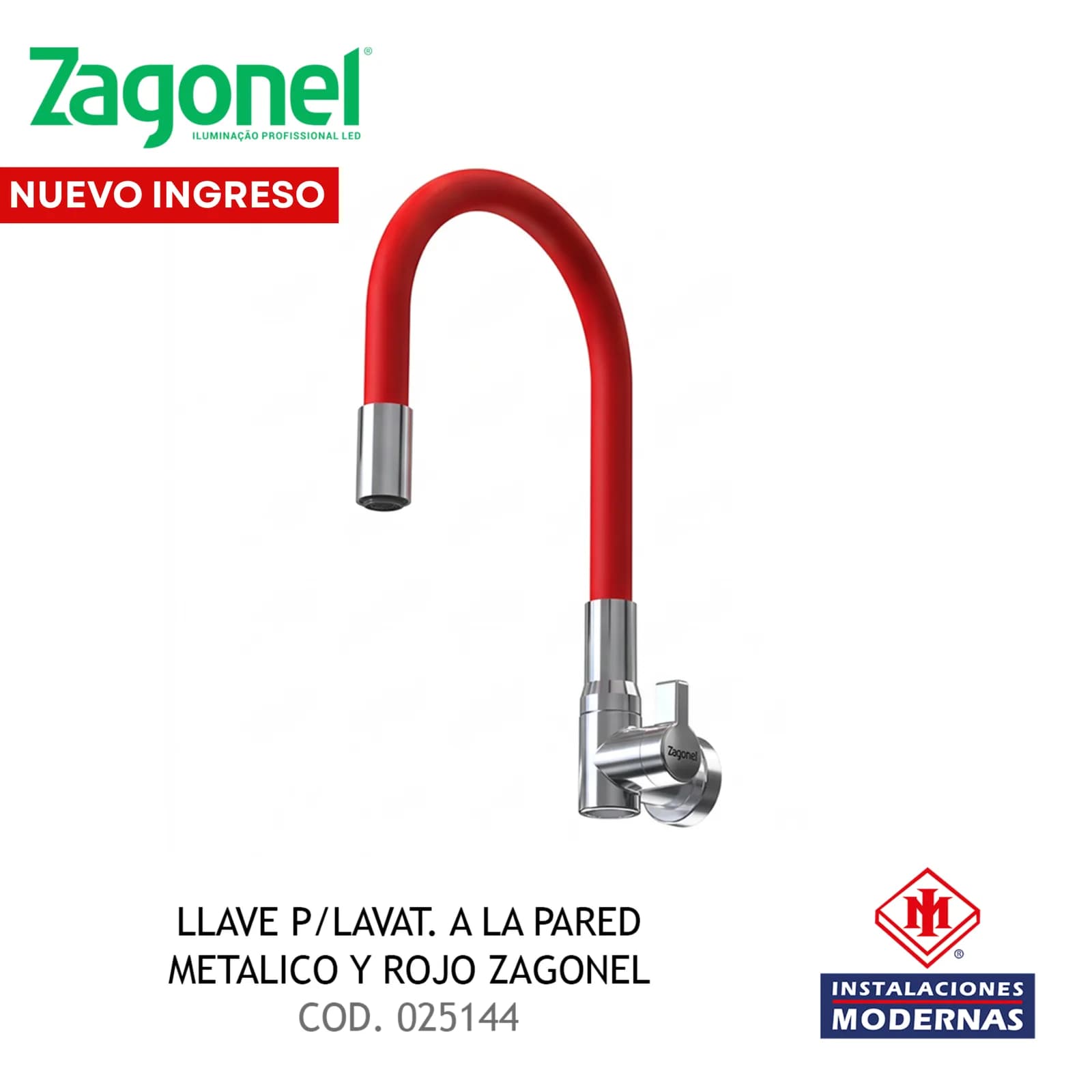 LLAVE P/LAVAT. A LA PARED METALICO Y ROJO ZAGONEL