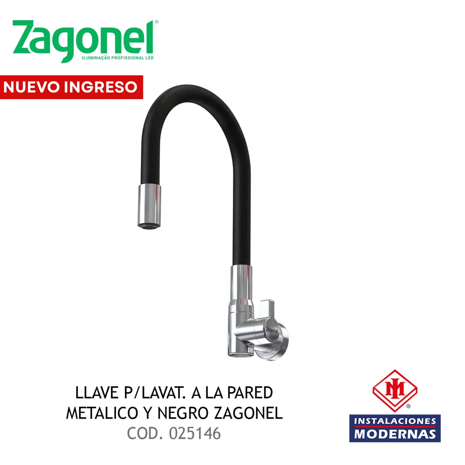 LLAVE P/LAVAT. A LA PARED METALICO Y NEGRO ZAGONEL