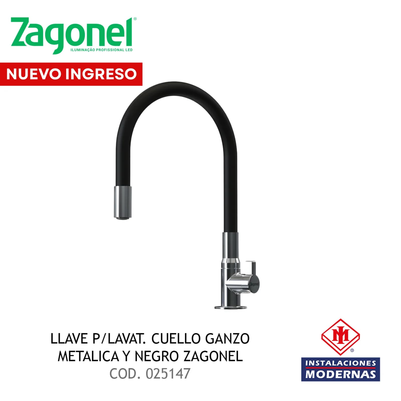 LLAVE P/LAVAT. CUELLO GANZO METALICA Y NEGRO ZAGONEL