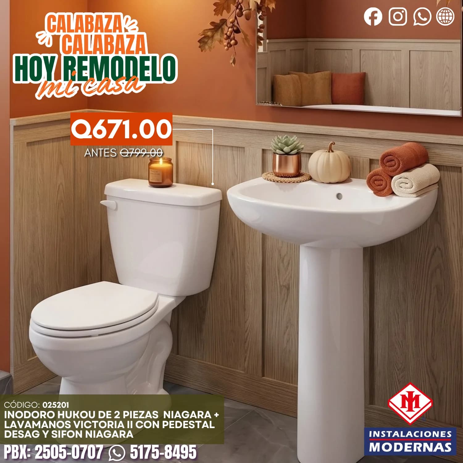 COMBO INODORO. RED. HUKOU DE 2PZS + Lavamanos. VICTORIA II BL C/PEDESTAL