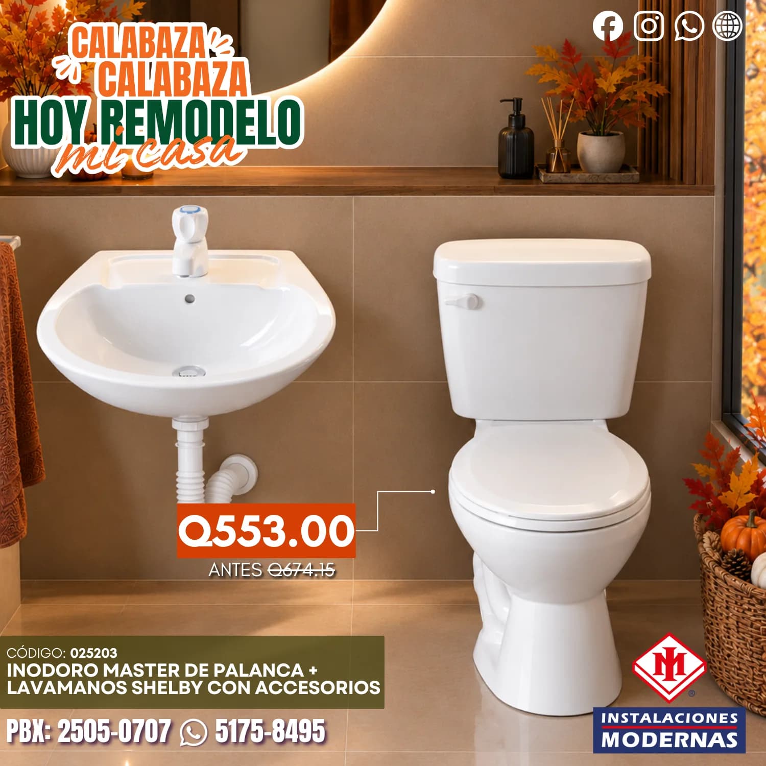 COMBO INODORO MASTER RED BL + Lavamanos SHELBY BL C/ACCS S/PED